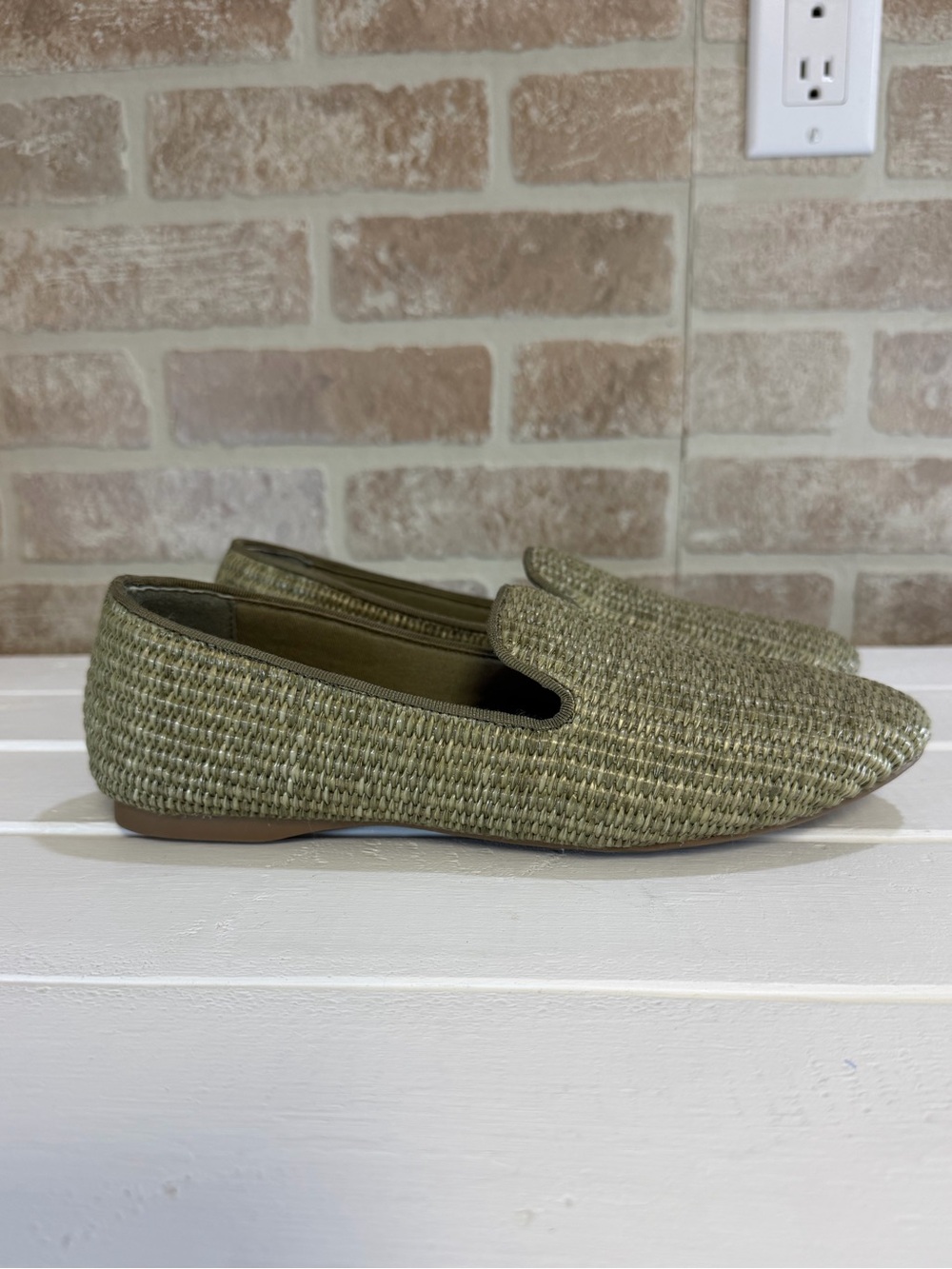 Birdies The Starling Raffia Loafers Olive Green Woven Flats Size 8 - Picture 2 of 11